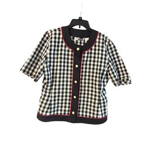Sunshine Starshine Vintage Gingham Short Sleeve Jacket Black White Red Size 14